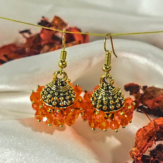 ORANGE & GOLD CRYSTAL JHUMKAY