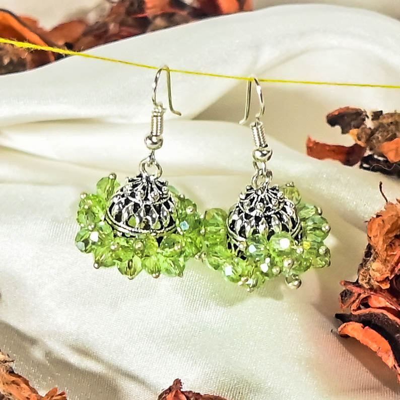 SILVER & GREEN CRYSTAL JHUMKAY