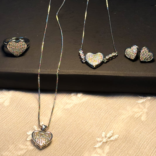 HEART & SPARKLE SILVER NECKLACE SET