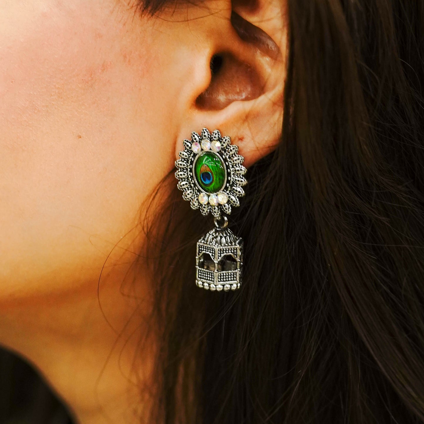 EMERALD GRACE PEACOCK DROP EARRINGS